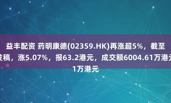 益丰配资 药明康德(02359.HK)再涨超5%，截至发稿，涨5.07%，报63.2港元，成交额6004.61万港元